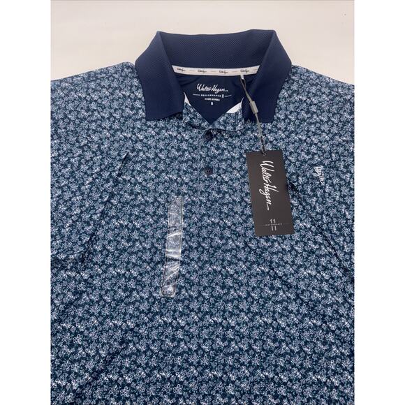 NWT Walter Hagen Men's Performance 11‎ Dogwood Ditsy Navy Blue Polo Shirt Small - Picture 1 of 6